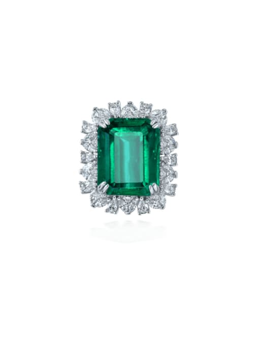 Synthetic Emerald [R 2369] 925 Sterling Silver High Carbon Diamond Geometric Luxury Cocktail Ring